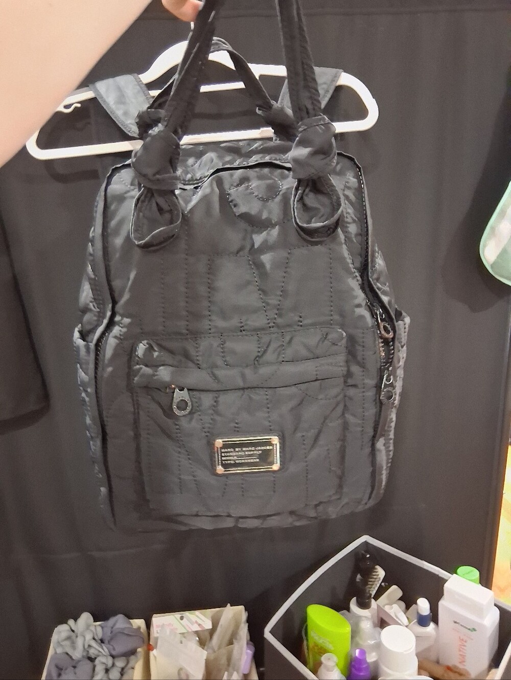 Marc By Marc Jacobs Black Quilted Backpack with Front Logo Plate,I Will Take Mor